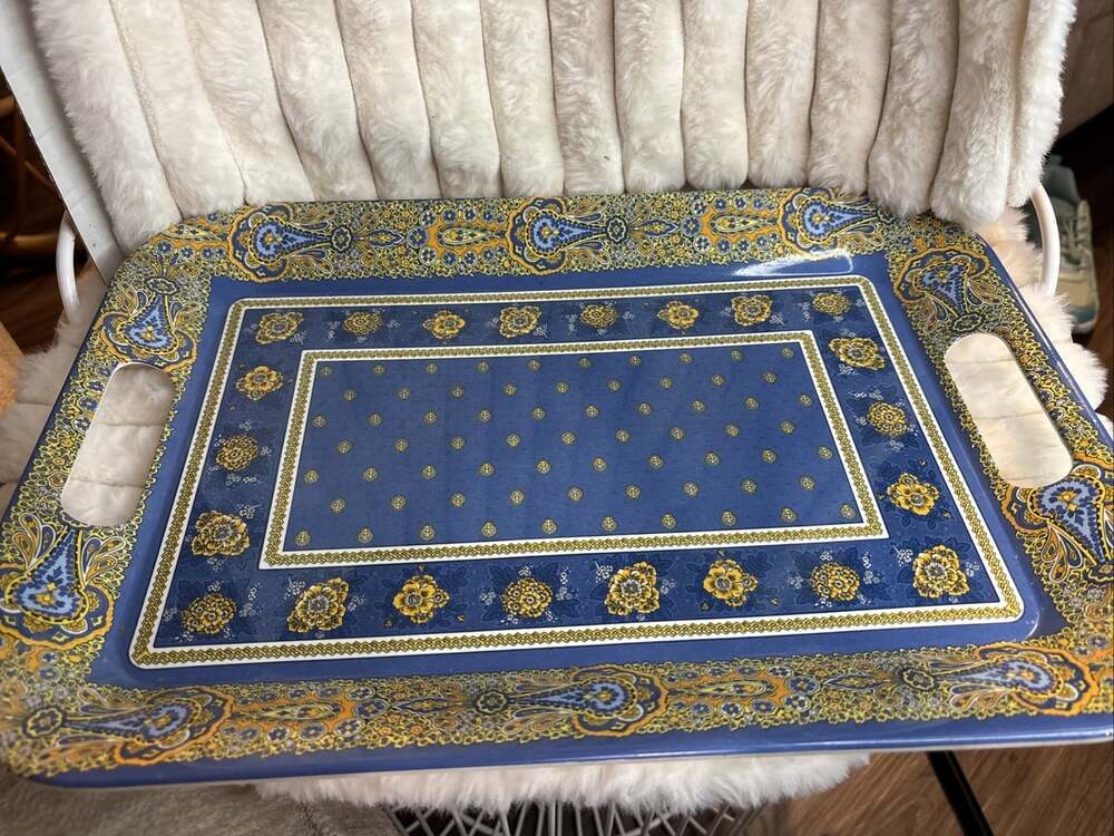 Vintage 90s Marat d'Avignon Melamine Tray Bastide Blue Yellow France 15.5x10.75 - Picture 2 of 8